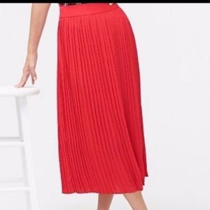 J Crew Red Pleated Midi Skirt